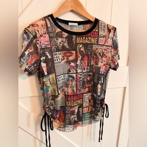 Occasion Multicolor XL Magazine Print Women's Top